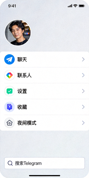 成功切换为中文界面后的Telegram安卓应用主菜单截图，所有文字均为简体中文
